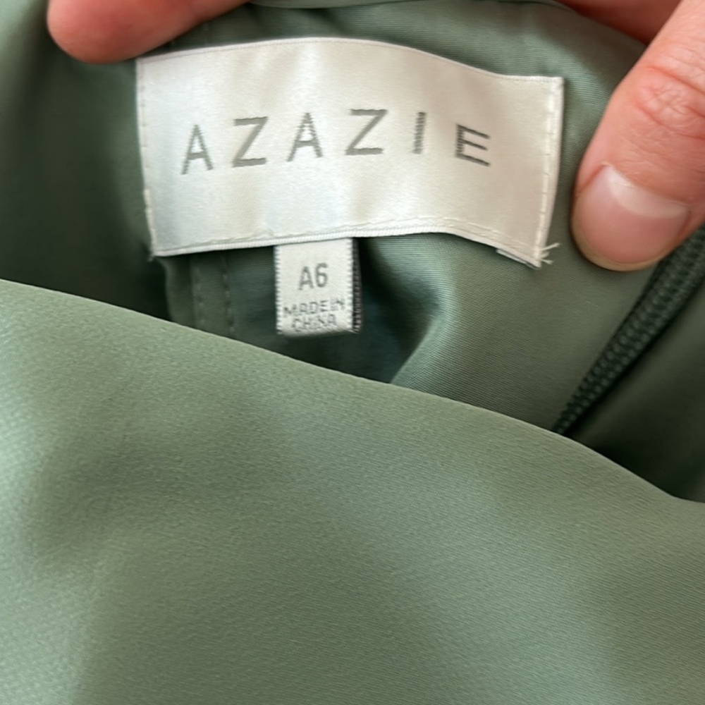 Azazie Eren size A6 matcha green chiffon dress - Picture 4 of 5
